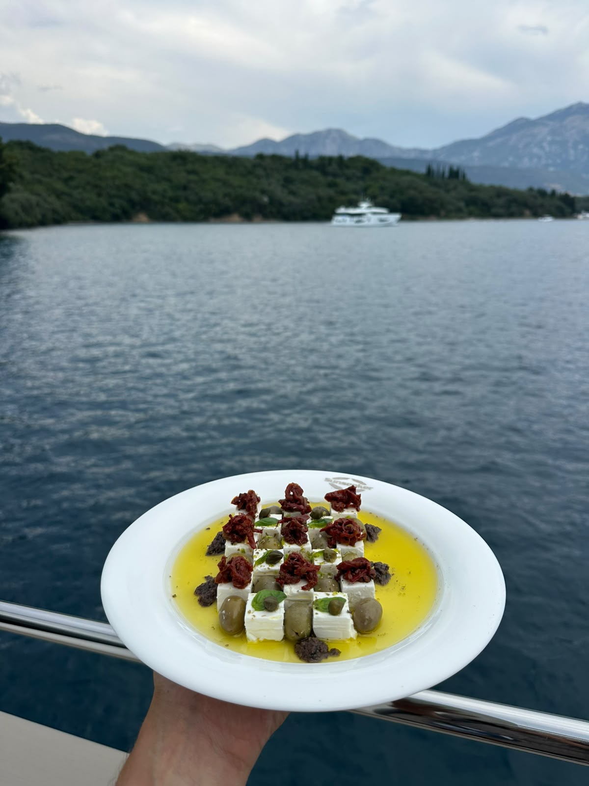 Feta cheese with roasted peppers and fresh herbs